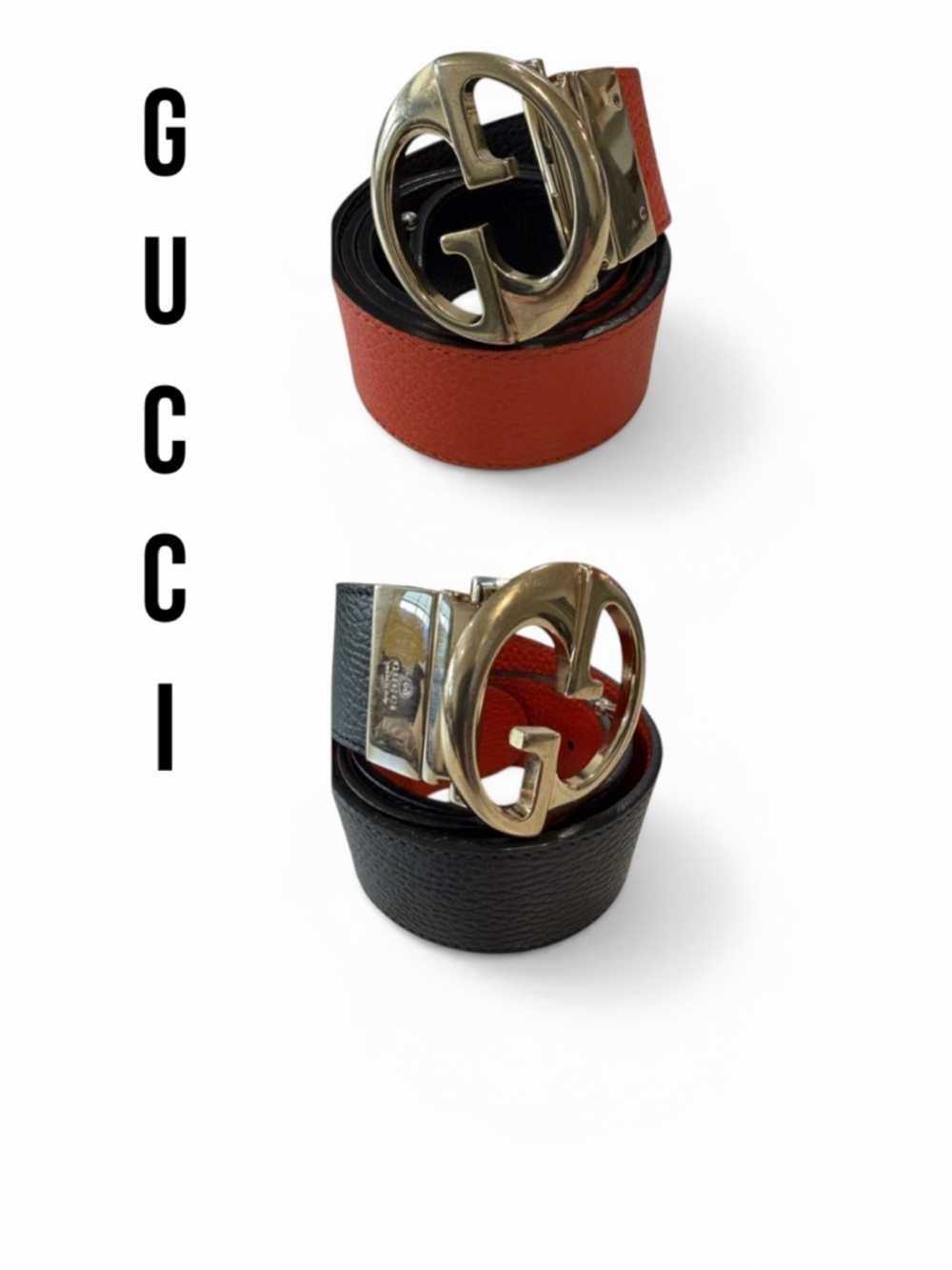 Gucci Reversible Orange & Black Leather Belt - Picture 1 of 10